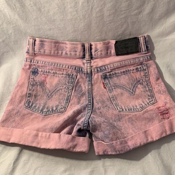 Pink Acid Washed Levi Jean Shorts Retro 80’s Girls Size 12 Throwback Distressed - Picture 7 of 7
